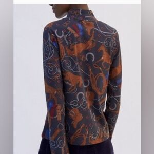 Anthropologie Maeve Adventurer Mock Neck Horse Print Long Sleeve Top size XL